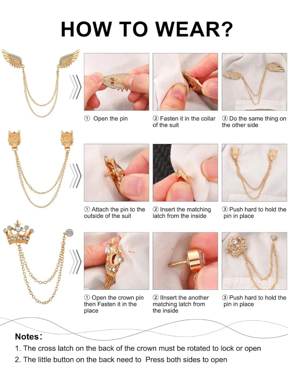 Suit Pins | Wing, Crown & Wolf Double Lapel Chains